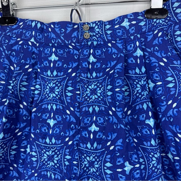 Anthropologie Maeve Blue Geometric Patterned Shorts Elastic Waist Cotton 8 - Picture 2 of 6